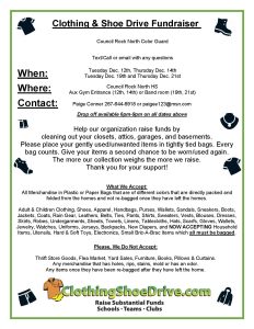 Clothing & Shoe Drive Fundraiser @ CRN Aux Gym or Band Room